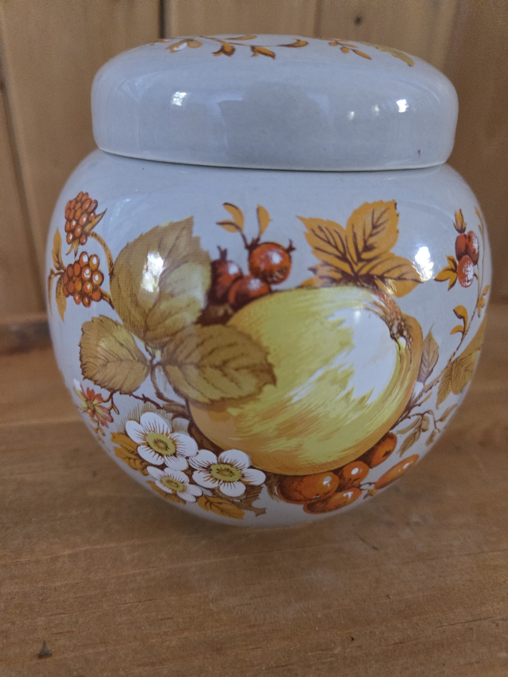 Sadler Ceramic Fruit Motif Covered Ginger Jar - Yellow & Brown